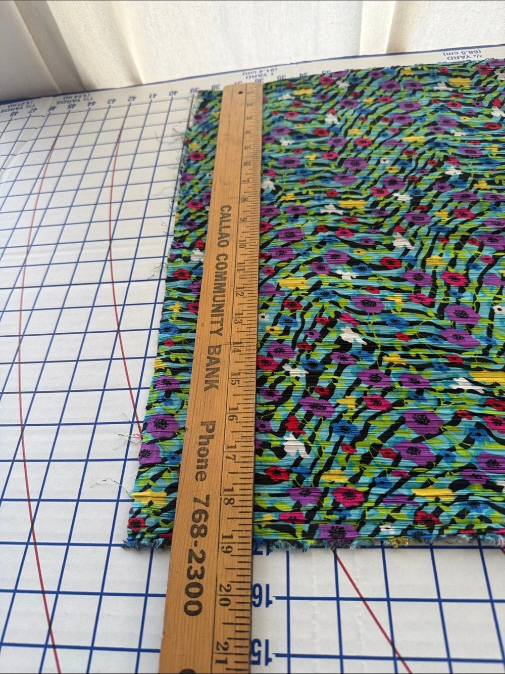 Vintage 1970s Crinkle Plisse Fabric Mod Floral Stripe Print 1 Yard x 38”